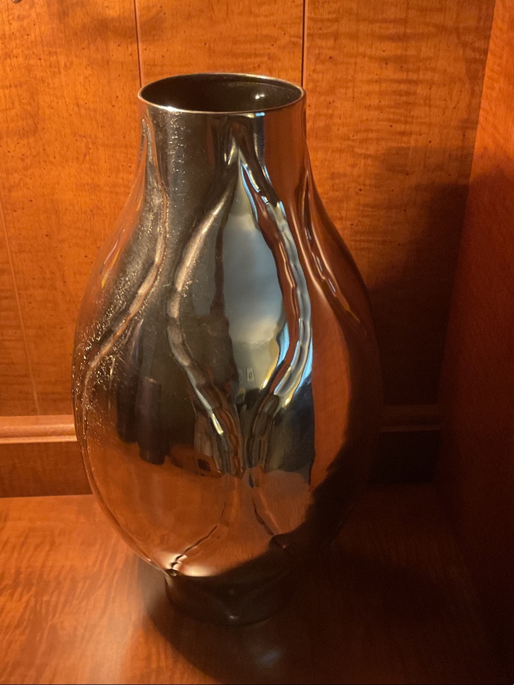 Pier 1 Shiny Silver Curved Accent Vase